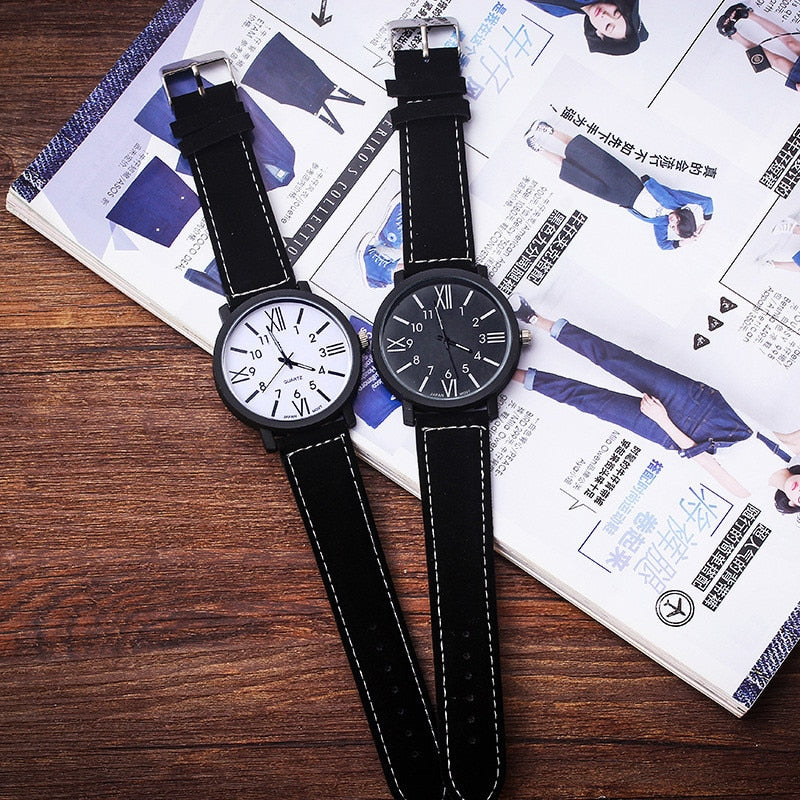 1pcs Romantic Big Dial Watch Leather Band Watch Fashion Cute Wristwatch Women Men Clock Quartz Watches Women Clock  Gifts