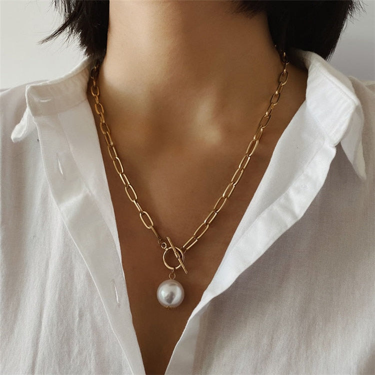 UMKA 2022 Trend Pearl Thick Chain Pendant Necklace for Women Kpop Fashion Collar Necklace Choker Jewelry Female