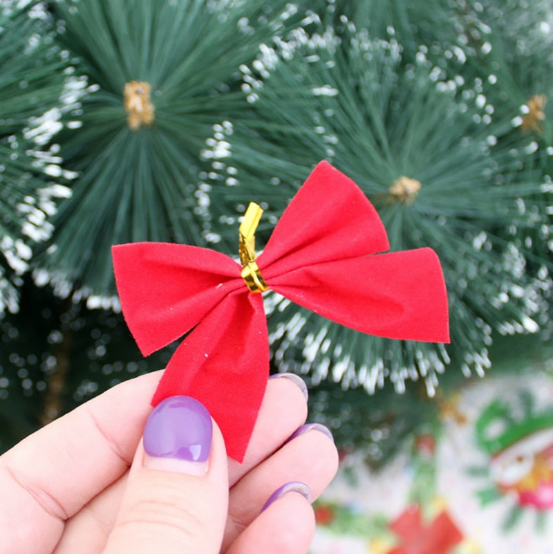 12pcs Butterfly bow Hanging deco for Christmas decoration home Gold Silver Red bowknot Xmas tree ornaments new year 2021 navidad