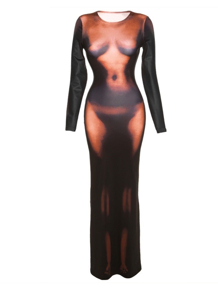 sealbeer A&A 3D Body Print Bodycon Maxi Dress