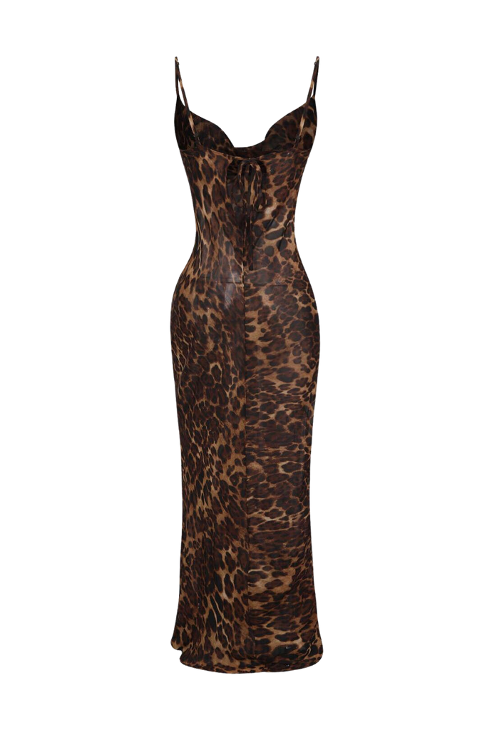 sealbeer A&A Mesh Leopard Print Bodycon Maxi Dress